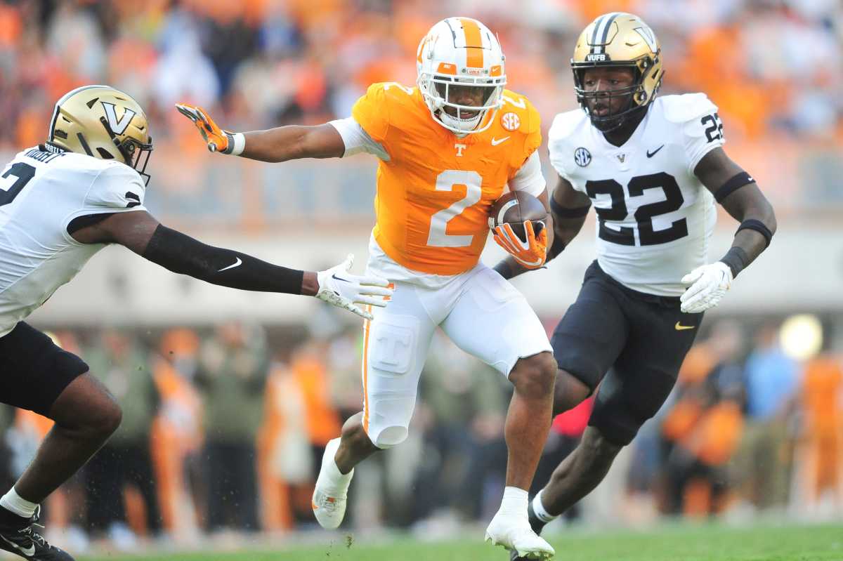 Tennessee Volunteers RB Jabari Small during the win over Vanderbilt. (Photo by Angelina Alcantar of the News Sentinel)